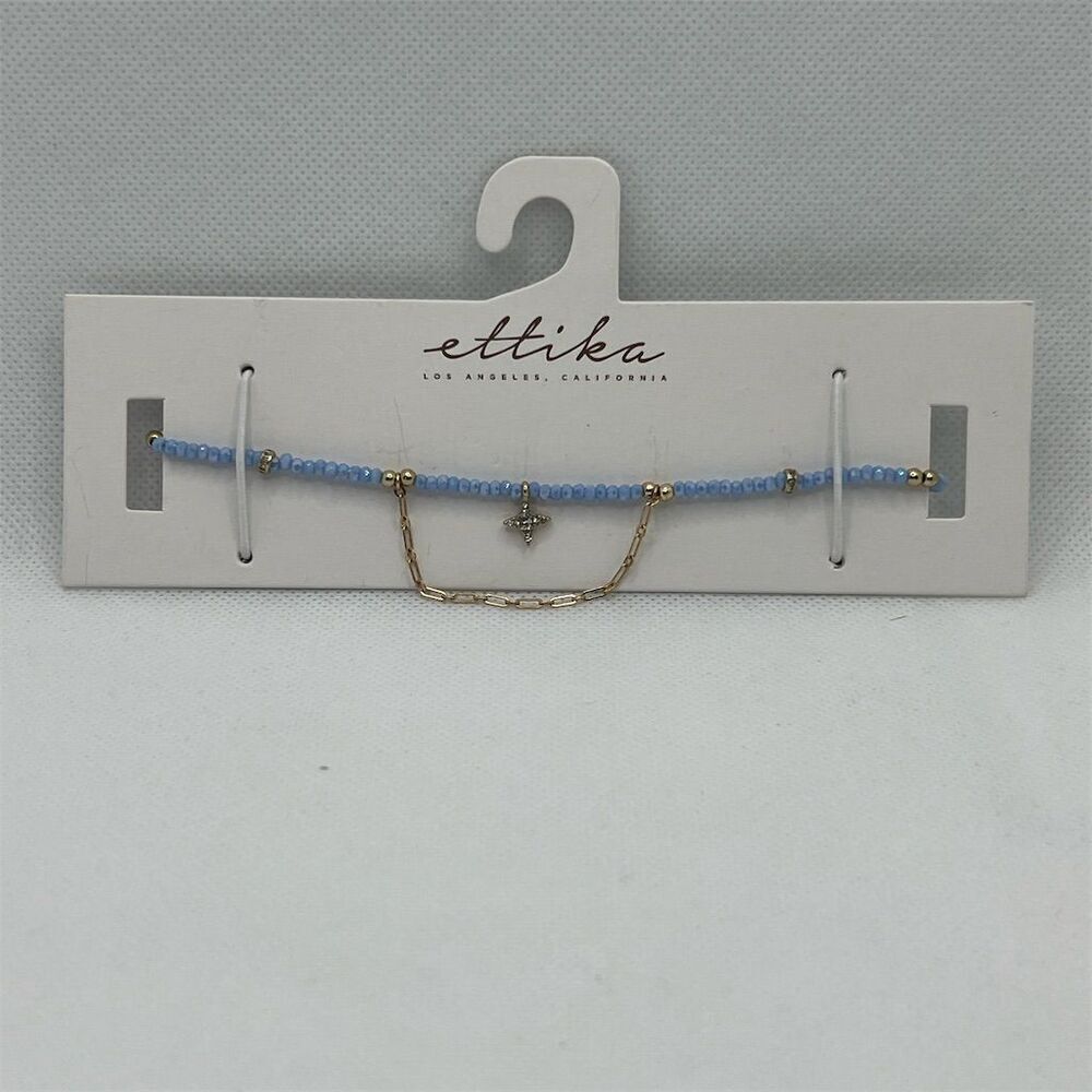 Ettika Blue & Gold Tone Star Beaded Choker Necklace Adjustable